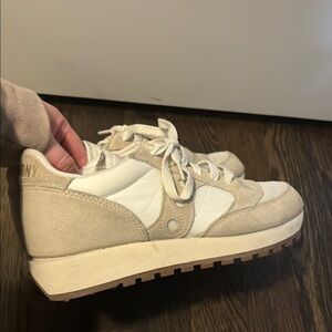 Saucony Cream and Tan Sneakers